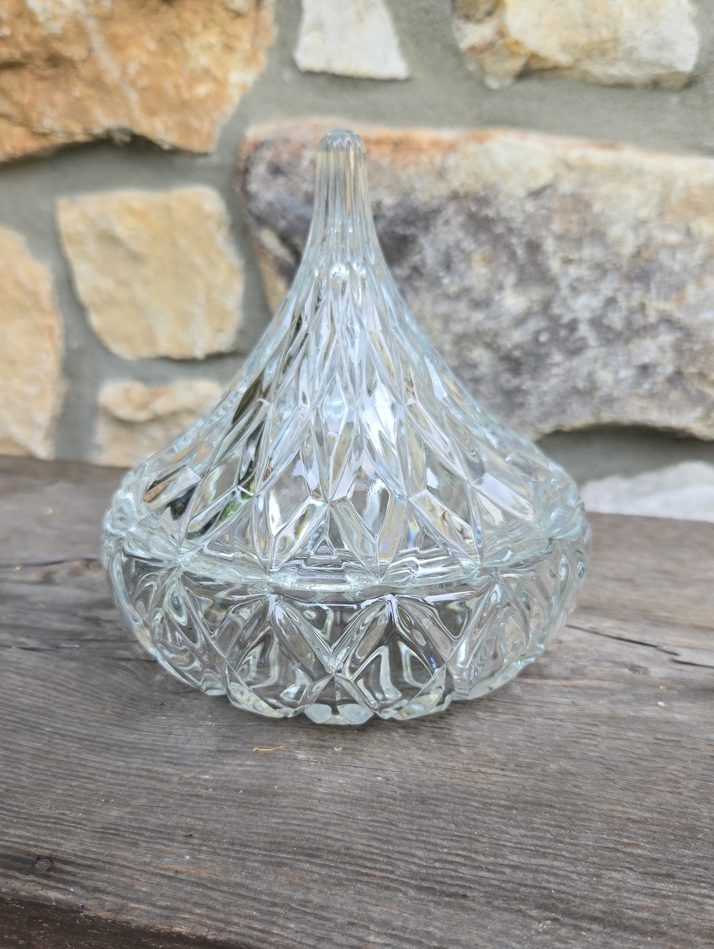 Crystal Hersheys Kiss Candy Jar Cut Glass Lided Candy Dish Diamond